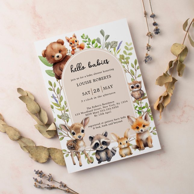 Invitación Hola Babies Boho Woodland Twin Baby Shower (Subido por el creador)
