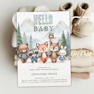 Invitación Hola Baby Adventure Woodland Animals Baby Shower