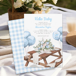 Invitación Hola Baby Balloons Picnic Park Boy Baby Shower