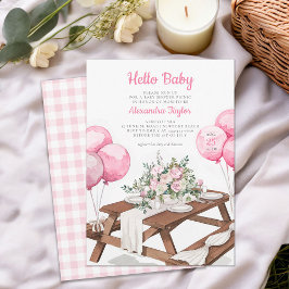 Invitación Hola Baby Balloons Picnic Park Chica Baby Shower
