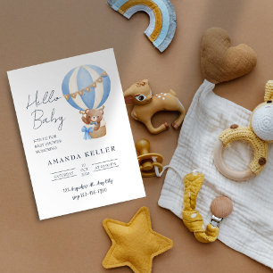 Invitación Hola Baby Blue Hot Air Balloon Baby Shower