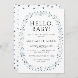 Invitación Hola Baby Blue Wildflower Baby Shower Botánico