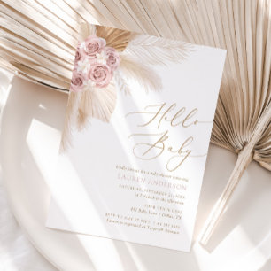 Invitación Hola Baby Boho Pampas Chica Baby Shower