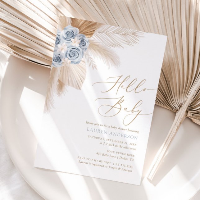 Invitación Hola Baby Boho Pampas Grass Boy Baby Shower (Subido por el creador)
