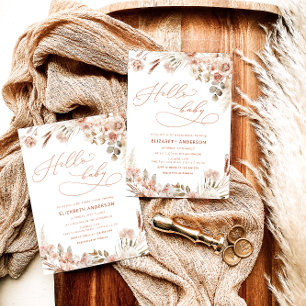 Invitación Hola Baby Boho Pampas Grass Neutral Baby Shower