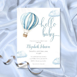 Invitación Hola Baby Boy Blue Air Balloon Baby Shower