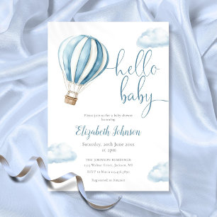 Invitación Hola Baby Boy Blue Hot Air Balloon Baby Shower