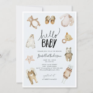 Invitación Hola Baby Boy Boho Blue Watercolor Baby Shower