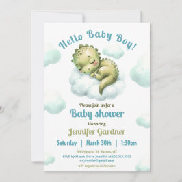 Invitación Hola Baby Boy Cute Dinosaur Blue Baby Shower