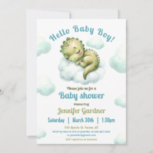 Invitación Hola Baby Boy Cute Dinosaur Blue Baby Shower