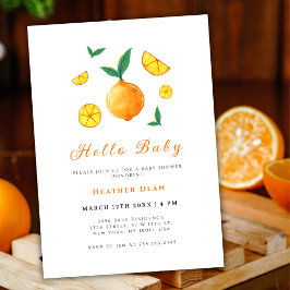 Invitación Hola Baby Citrus Naranja Farm Baby Shower