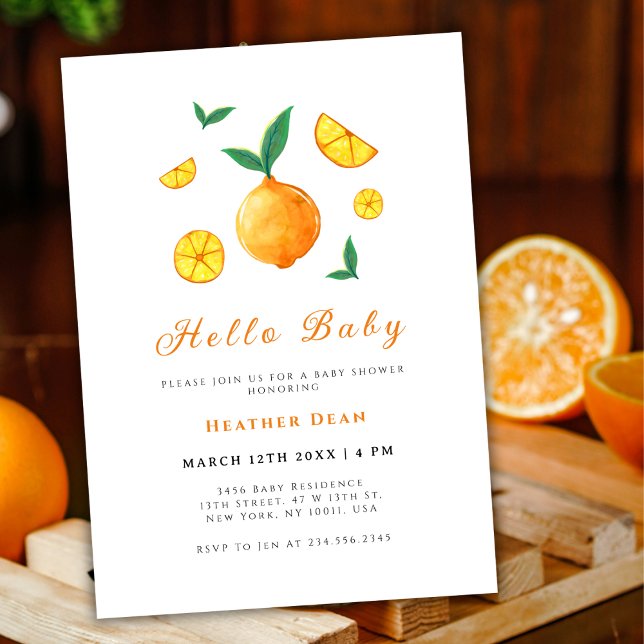 Invitación Hola Baby Citrus Naranja Farm Baby Shower (Hello Baby Citrus Orange Farm Baby Shower Invitation)
