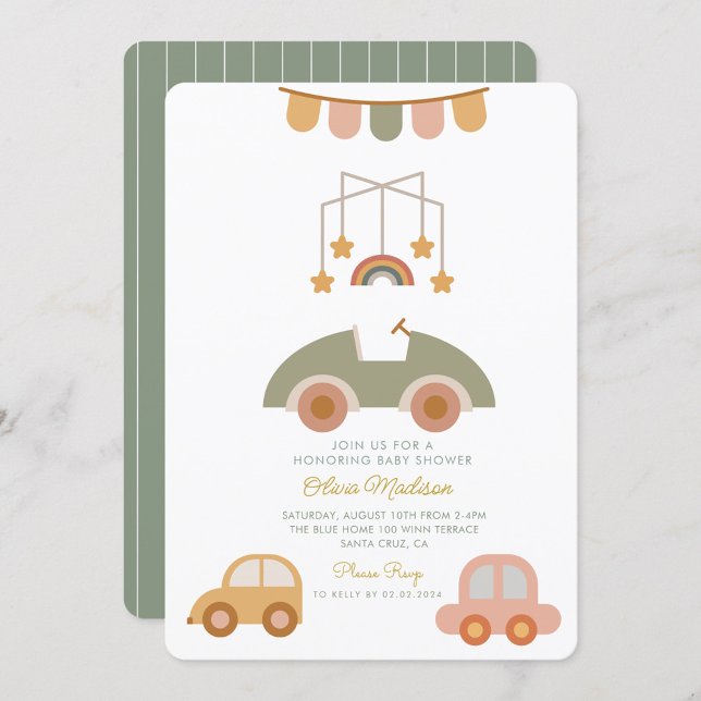 Invitación Hola Baby Cute Car Clothes & Toys Baby Shower (Subido por el creador)