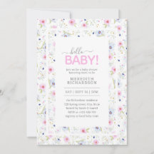 Hola Baby Cute Floral Rosa Chica Azul Baby Shower
