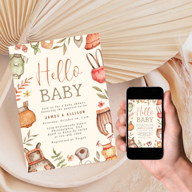 Invitación Hola Baby Fall Boho Clothes Baby Shower (Subido por el creador)