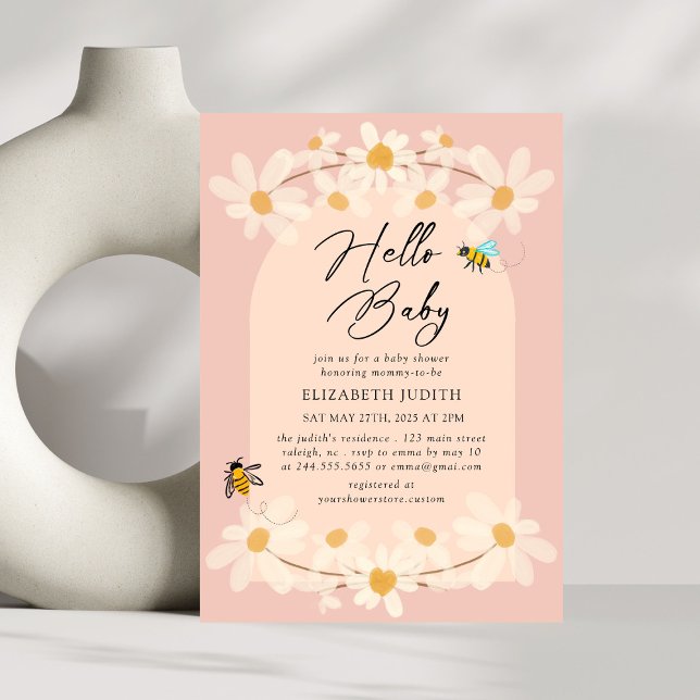 Invitación Hola Baby Floral Daisy Bees Baby Shower (Subido por el creador)