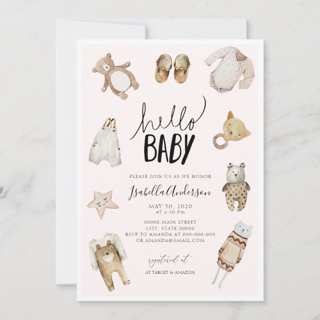 Invitación Hola Baby Girl Boho Pink Watercolor Baby Shower (Anverso)