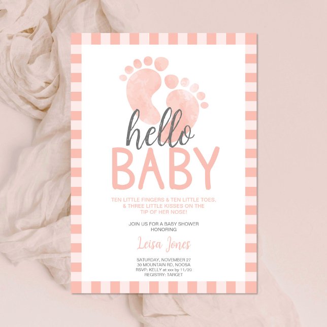 Invitación Hola Baby Girl Pies Rosa Baby Shower (Subido por el creador)