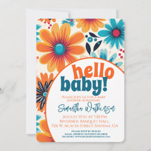 Invitación Hola Baby Groovy Retro Boho Flower Baby Shower