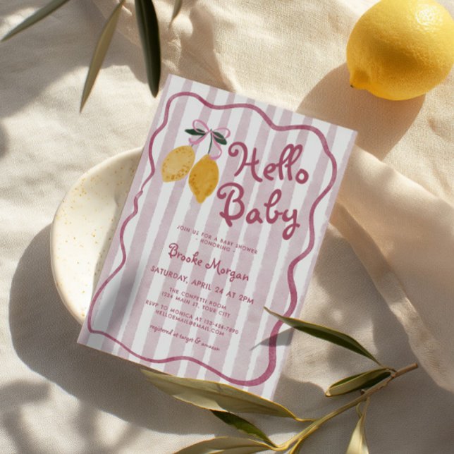Invitación Hola Baby Lemon Bows Chica Baby Shower (Hello Baby Lemon Baby Shower Invite)