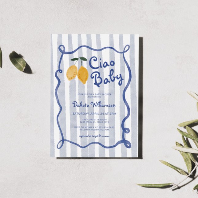 Invitación Hola Baby Lemon Boys Baby Shower (Ciao Baby Boy Baby Shower Lemon Invite)