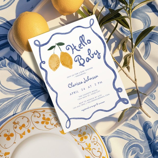 Invitación Hola Baby Lemon Italiano Amalfi Boys Baby Shower (Lemon Boys Baby Shower Invite)