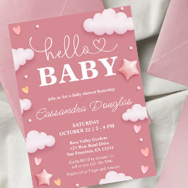 Invitación Hola Baby Pink Clouds Baby Shower moderno