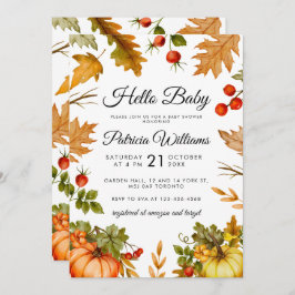Invitación Hola Baby Pumpkin Foliage Autumn Baby Shower