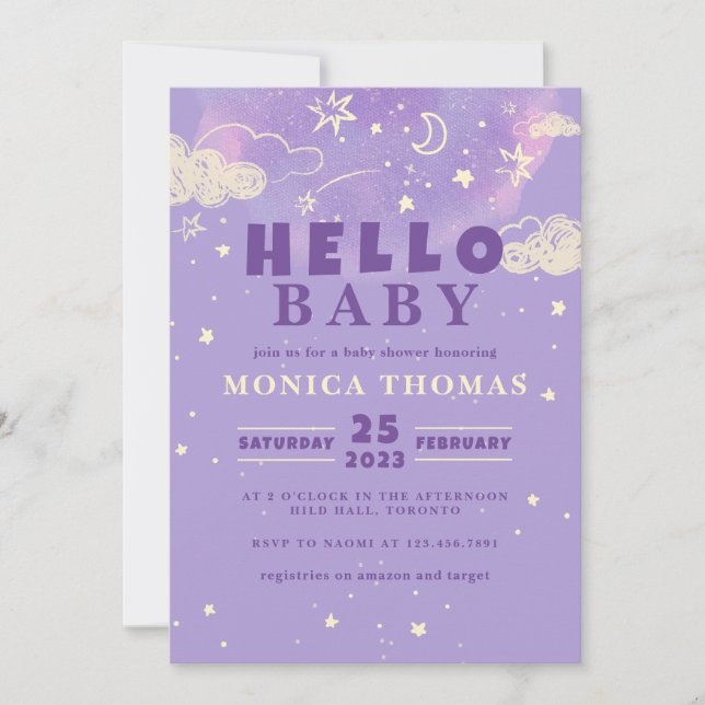 Invitación Hola Baby Purple Dream Baby Shower (Anverso)