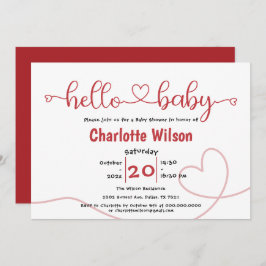 Invitación Hola Baby Red Heart Minimal Baby Shower