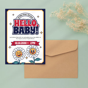 Invitación Hola Baby Retro Sunflower Cute Baby Shower