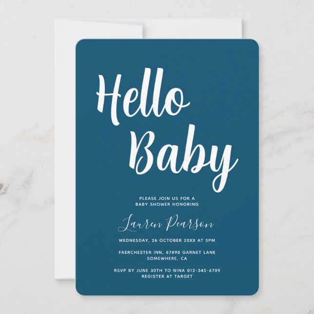 Invitación Hola Baby Rustic Ocean Blue Baby Shower (Anverso)