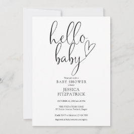 Invitación Hola Baby Script Baby Shower Blanco Y Negro
