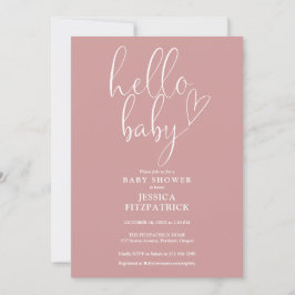 Invitación Hola Baby Script Dusty Rosa Chica Rosa Baby Shower