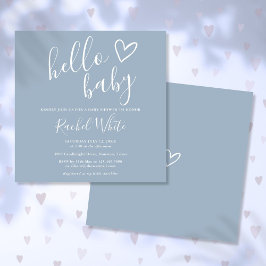 Invitación Hola Baby Shower Baby Boy Dusty Blue Cute Heart