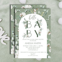 Hola Baby Shower Boho Verde Oliva Neutro en Género