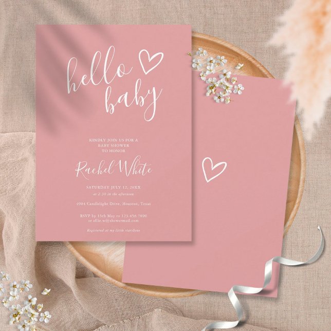 Invitación Hola Baby Shower Dusty Rosa Pink Baby Girl (Subido por el creador)