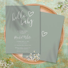 Invitación Hola Baby Shower Género Neutral Boho Sage Green