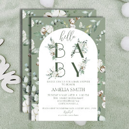 Invitación Hola Baby Shower Género Neutral Boho Sage Green
