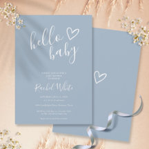 Hola Baby Shower Heart Dusty Blue Minimalista