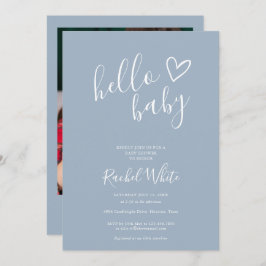 Invitación Hola Baby Shower Heart Dusty Blue Photo