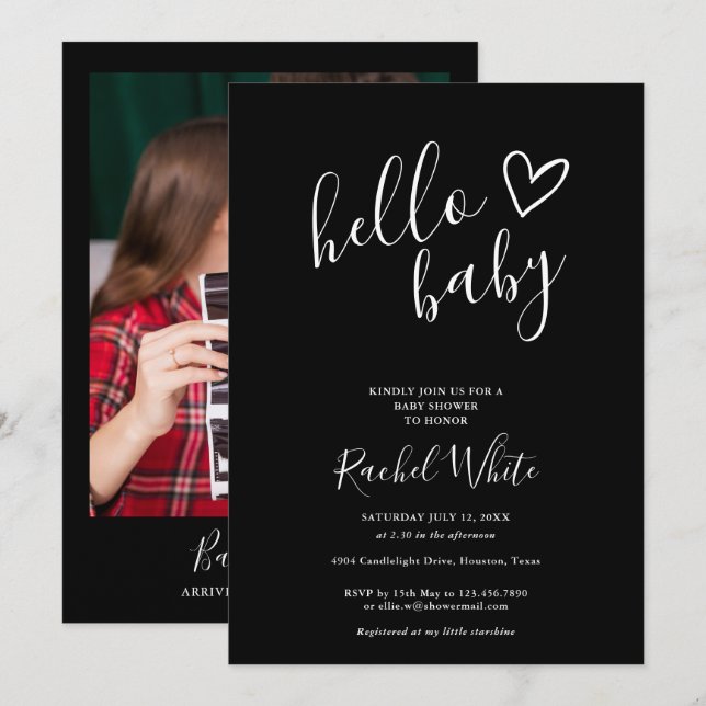 Invitación Hola Baby Shower Neutral Black And White Photo (Anverso / Reverso)