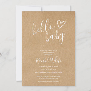 Invitación Hola Baby Shower Neutro Rústico Kraft