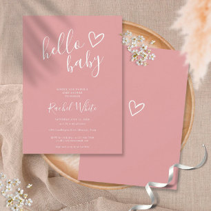 Invitación Hola Baby Shower Rosa Polvo Rosa Niña