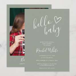 Invitación Hola Baby Shower Sage Neutral Sage Green Photo
