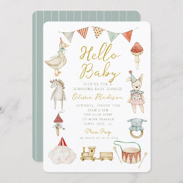 Invitación Hola Baby Watercolor Clothes & Toys Baby Shower