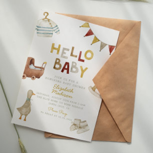 Invitación Hola Baby Watercolor Clothes & Toys Baby Shower