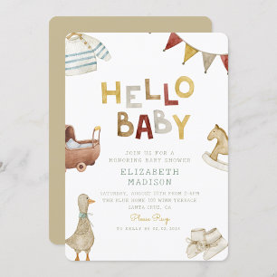 Invitación Hola Baby Watercolor Clothes & Toys Baby Shower