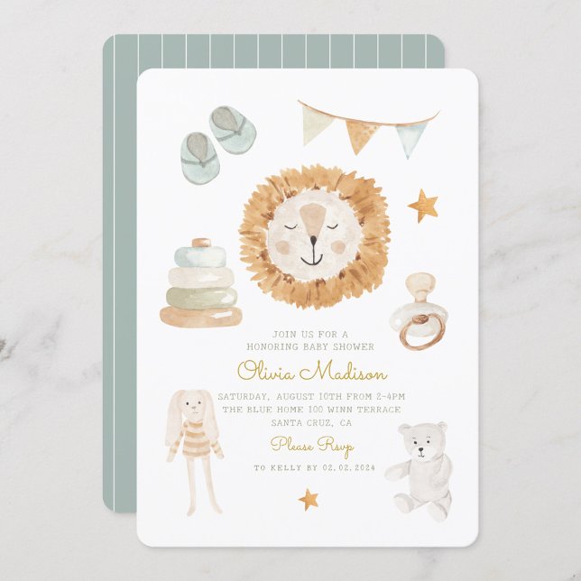 Invitación Hola Baby Watercolor Clothes & Toys Baby Shower (Subido por el creador)