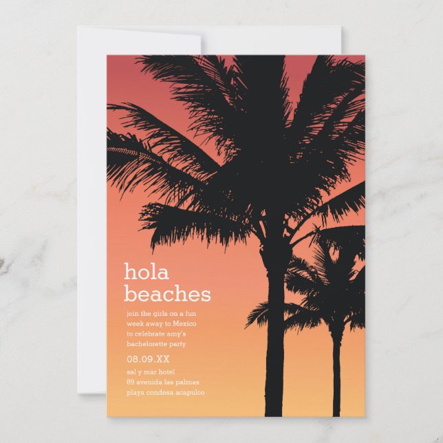 Invitación Hola Beaches Bachelorette (Anverso)